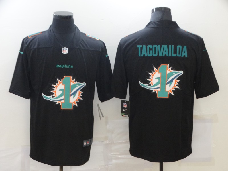 Men's Miami Dolphins #1 Tua Tagovailoa Black Shadow Logo Limited Stitched Jersey